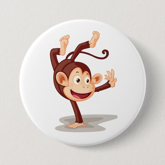 Playful Monkey Doing a Handstand Cute Animal 3 Inch Round Button (Front)
