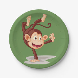 Playful Monkey Doing a Handstand Cute Animal Paper Plate