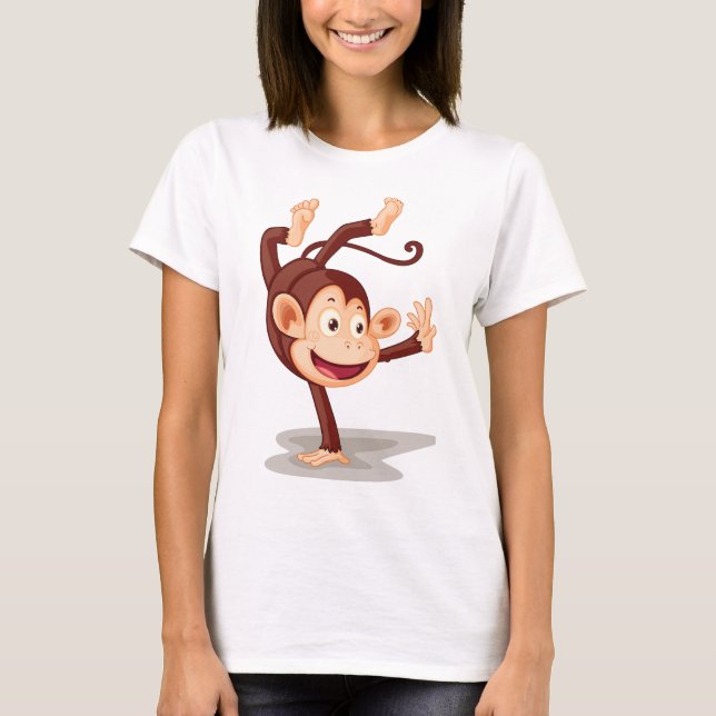 Playful Monkey Doing a Handstand Cute Animal T-Shirt (Front)