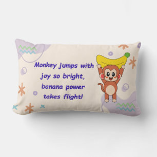 Playful Monkey Poem Lumbar Pillow