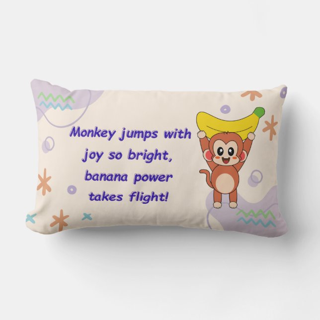 Playful Monkey Poem Lumbar Pillow (Front)