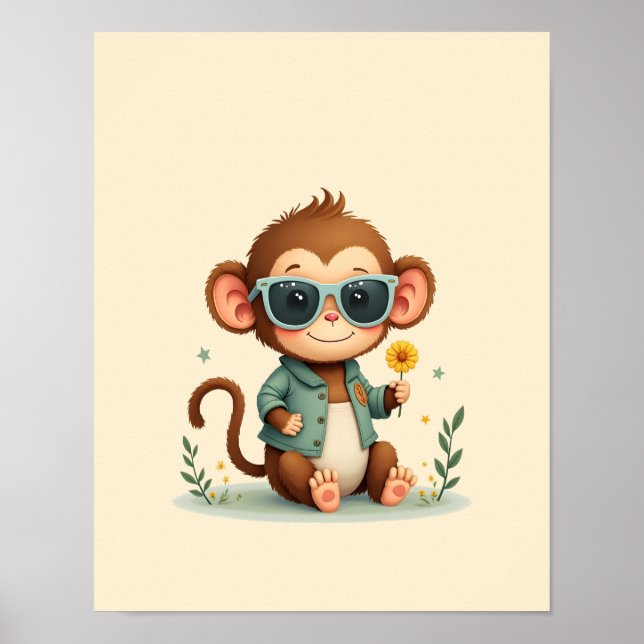 Playful Monkey Safari Nursery Wall Art (Front)