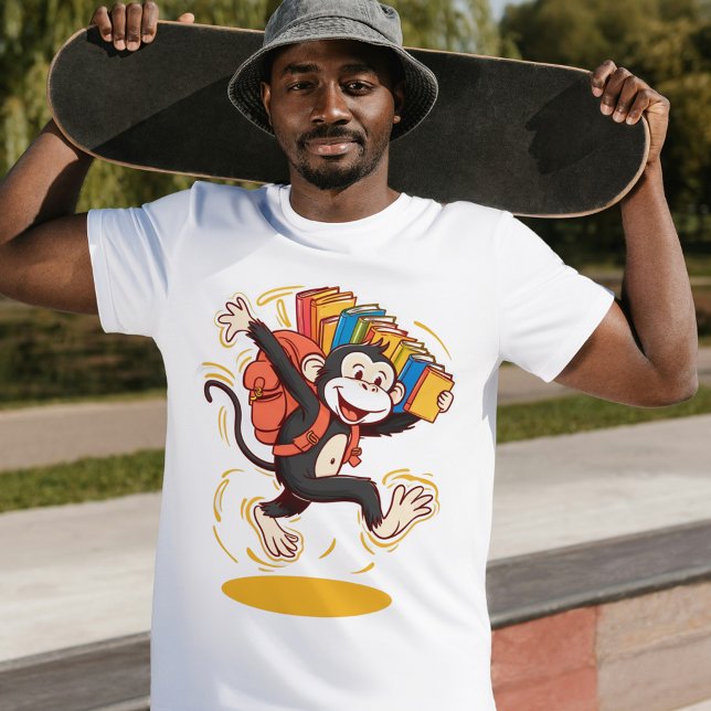 Playful Monkey with Books Fun & Educational Design T-Shirt (Creator Uploaded)