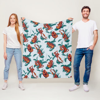 Playful Monkeys Pattern of The White Lotus Fleece Blanket