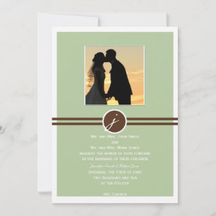 Playful Monogram in Sage Brown Wedding Invitation