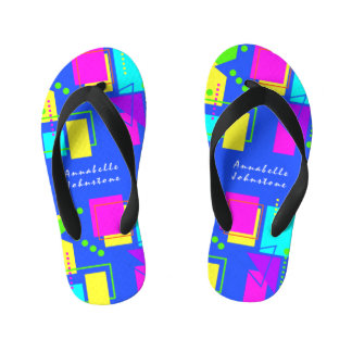 PLAYFUL MULTI-COLOR BRIGHT GEOMETRY SHAPES PATTERN KID'S FLIP FLOPS