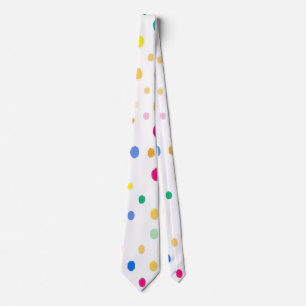 Playful Multi-Color Polka Dot Pattern on White Tie