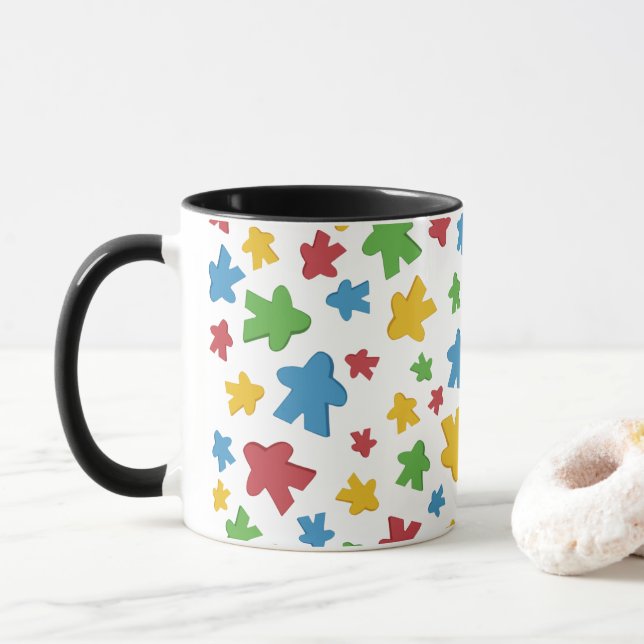Playful Multi-Coloured  Meeple Gamer Mug (With Donut)