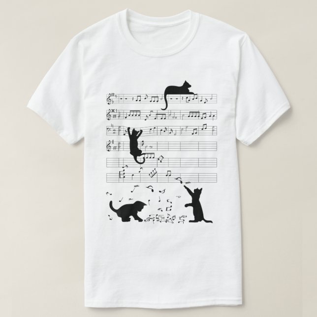 Playful Music Cats Funny Musical Notes Pet Lover T-Shirt (Design Front)
