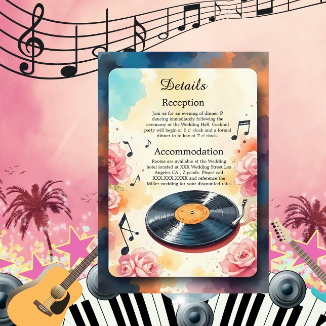 playful musical floral watercolor wedding enclosure card (Creator Uploaded)