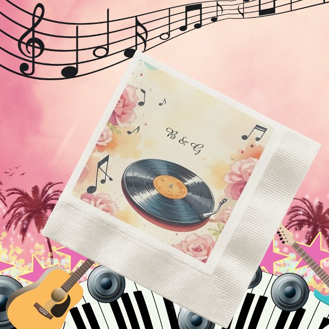 playful musical floral watercolor wedding napkin (Creator Uploaded)
