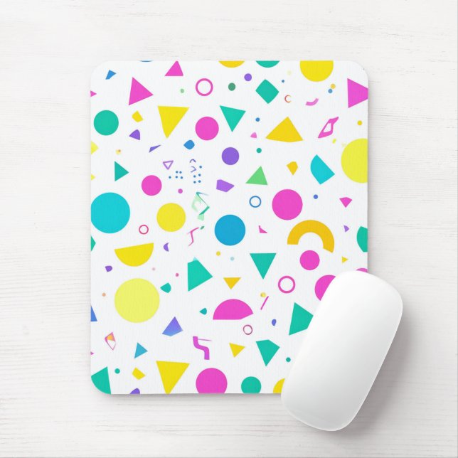 Playful Neon Memphis Geometric Retro Pattern Mouse Pad (With Mouse)