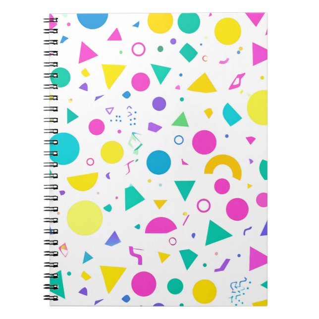 Playful Neon Memphis Geometric Retro Pattern Notebook (Front)