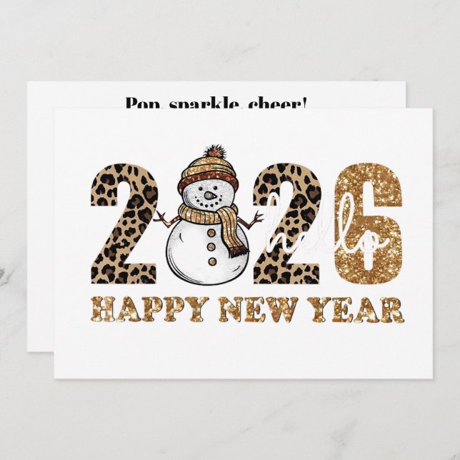 Playful New Year Design with Leopard Print Holiday Card (Front/Back)