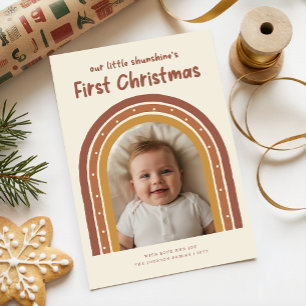 Playful Newborn Baby's First Christmas Arch Photo Holiday Card