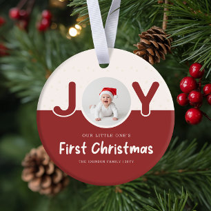 Playful Newborn Baby's Photo First Christmas Ceramic Ornament