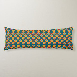 Playful Orange and Dark teal Floral Body Pillow