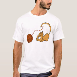 Playful Orange Cat Chasing Yarn T-Shirt