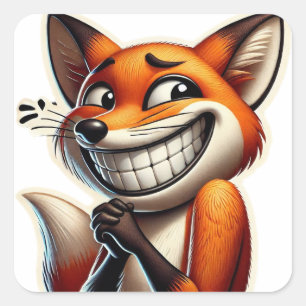 Playful Orange Fox Giggle Square Sticker