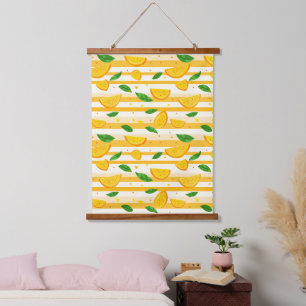 Playful Orange Slice Pattern with Green Leaves Hanging Tapestry
