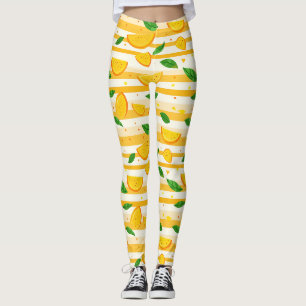 Playful Orange Slice Pattern with Green Leaves Leggings