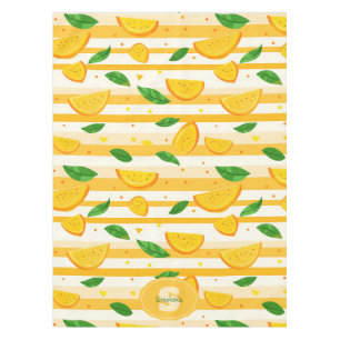 Playful Orange Slice Pattern with Green Leaves Tablecloth