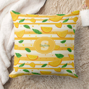 Playful Orange Slice Pattern with Green Leaves Throw Pillow