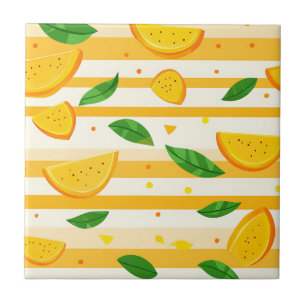 Playful Orange Slice Pattern with Green Leaves Tile