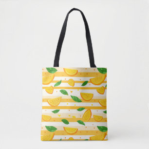 Playful Orange Slice Pattern with Green Leaves Tote Bag