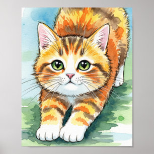 Playful Orange Tabby Kitten Watercolor Art Poster