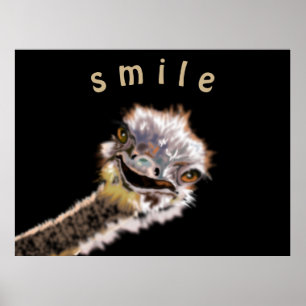 Playful Ostrich Poster Smile - Your Color - Text