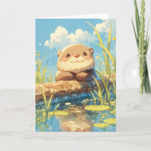 Playful Otter in a Sunny Meadow Card