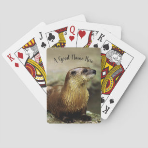 Playful Otter Portrait personalize with name Playing Cards
