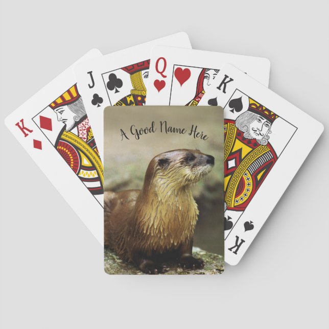 Playful Otter Portrait personalize with name Playing Cards (Back)