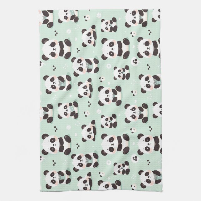 Playful Panda Pattern Kitchen Towel (Vertical)