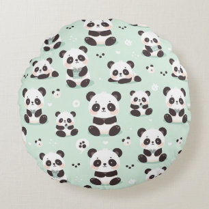 Playful Panda Pattern Round Pillow