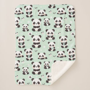 Playful Panda Pattern Sherpa Blanket
