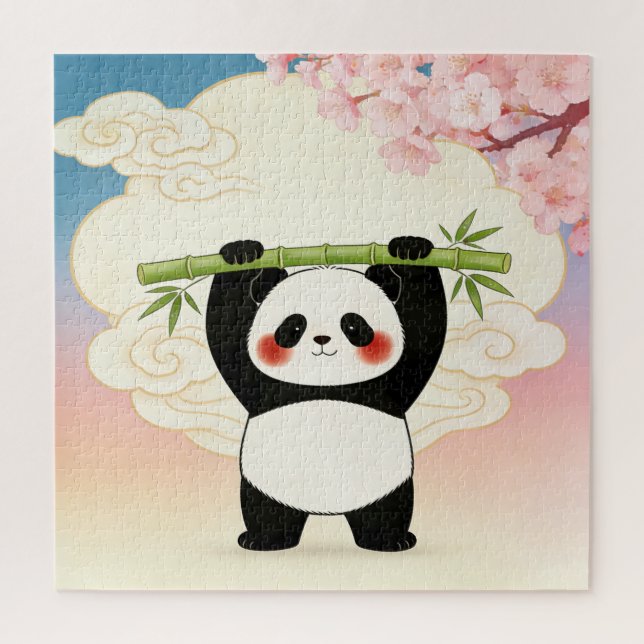Playful Panda with Bamboo Puzzle (Vertical)