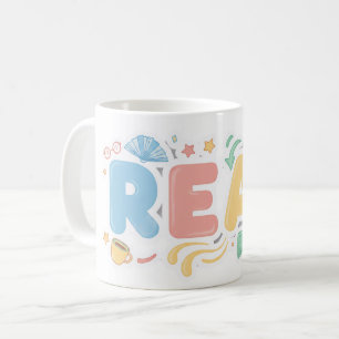 Playful Pastel Bubble "READ" Sticker Style Coffee Mug