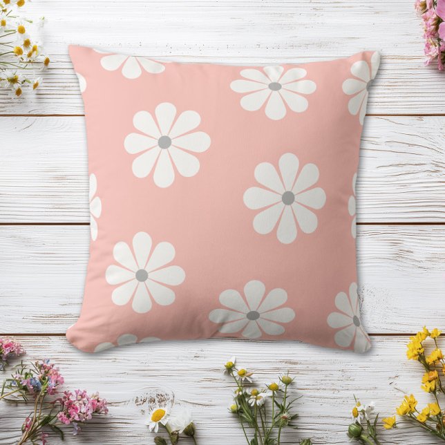 Playful Pastel Daisy Pattern Throw Pillow (Creator Uploaded)