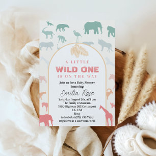 Playful Pastel Jungle Wild One Baby Shower Safari  Invitation