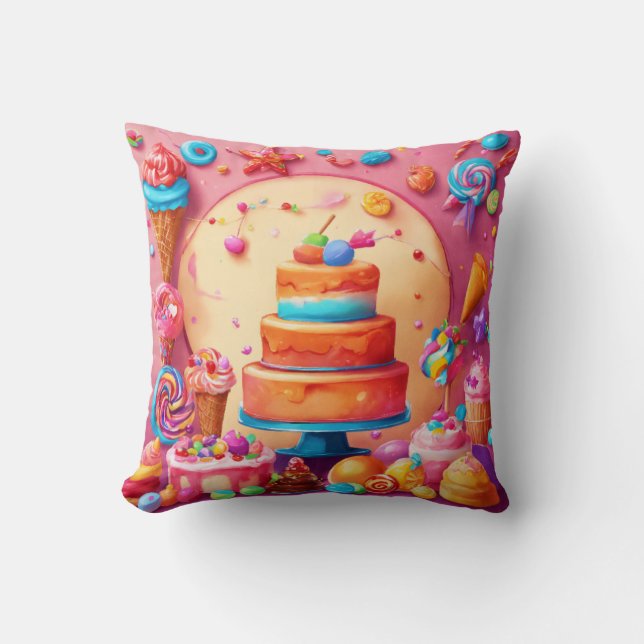 Playful Pastry and Candyland Fun  Throw Pillow (Front)