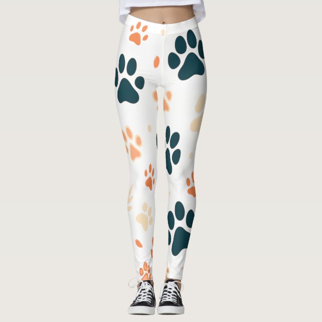  Playful Paw Print Leggings | Cute Dog & Cat Paws (Front)