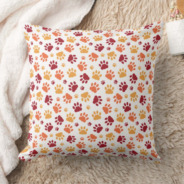 Playful Paw Prints Pattern Throw Pillow (Blanket)