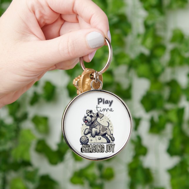 Playful Paws: Light Grey Dog's Joyful Chase Keychain (Hand)