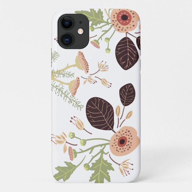Playful Peach Green Tossed Flowers Leaves Case-Mate iPhone Case (Back)