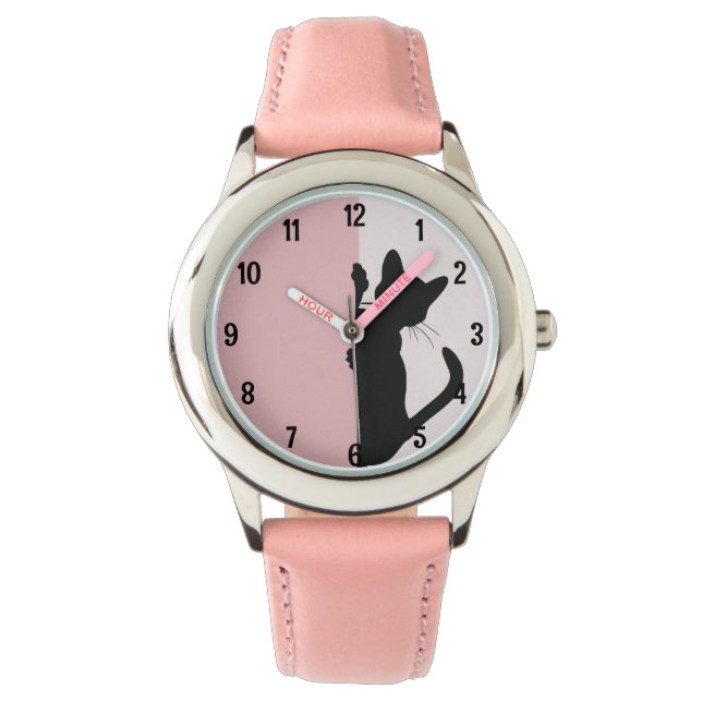 Playful Peeking Kitty Cat - Pink Watch (Front)