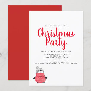 Playful Penguin Holiday Party Invitation