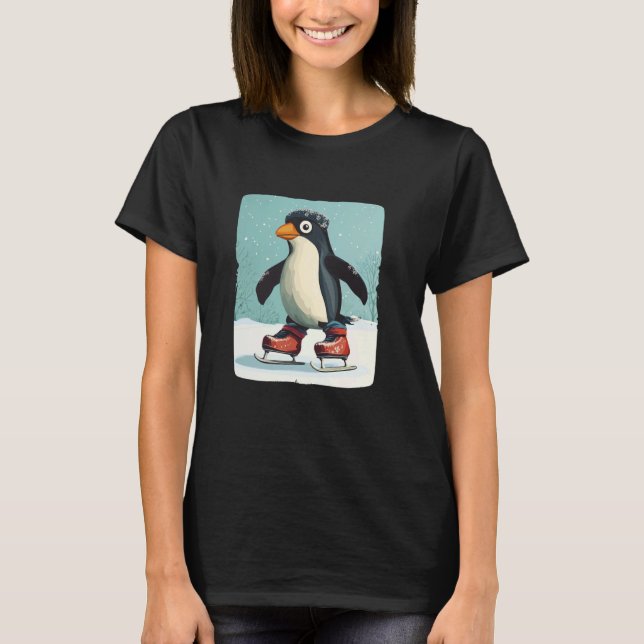 Playful Penguin in Skating Shoes Graphic for Winte T-Shirt (Front)