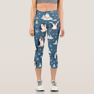 Playful Penguin Pattern Capri Leggings